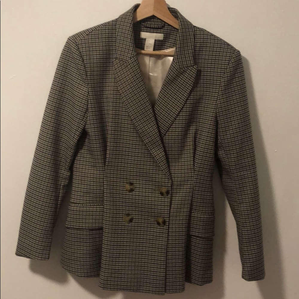 Corset fit houndstooth patterned blazer
